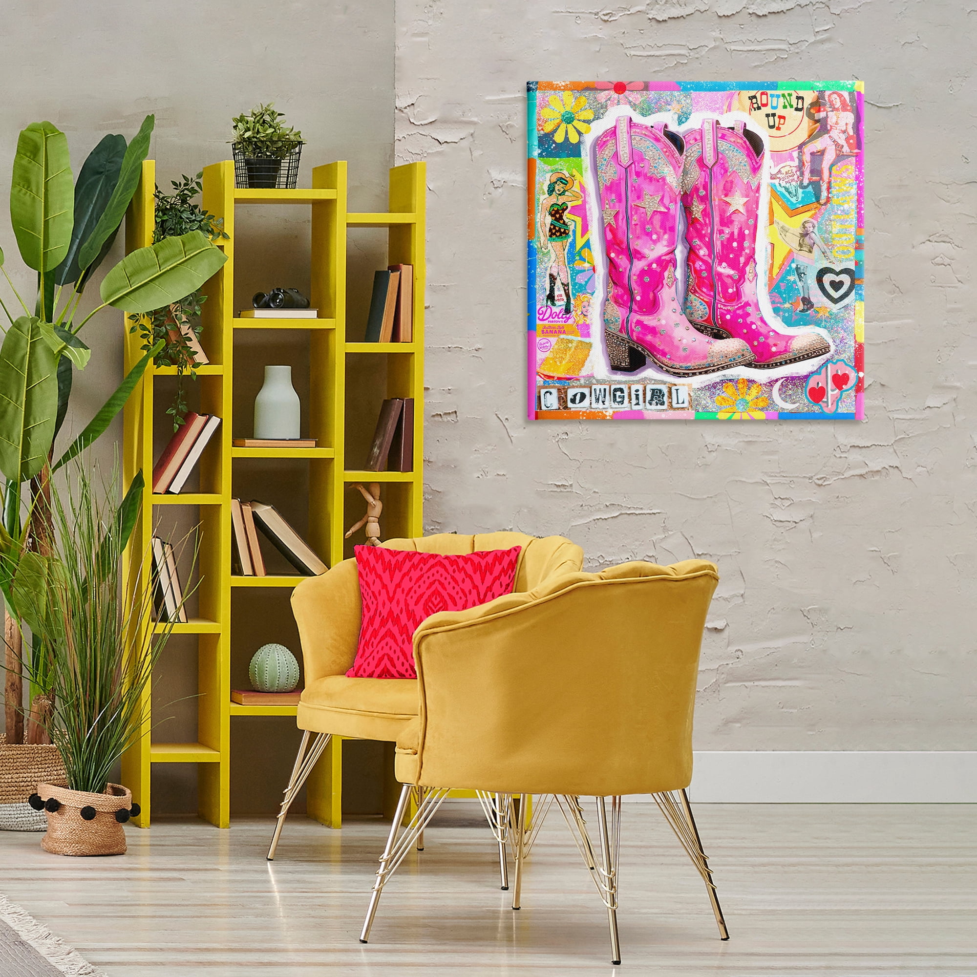 Stupell Industries Groovy Vintage Cowgirl Collage Abstract Painting Wrapped Canvas Art Print Wall Art, 30 x 30