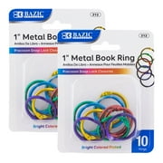 BAZIC Loose Leaf Binder Ring 1" Assorted Color, Book Rings (10/Pack), 2-Packs