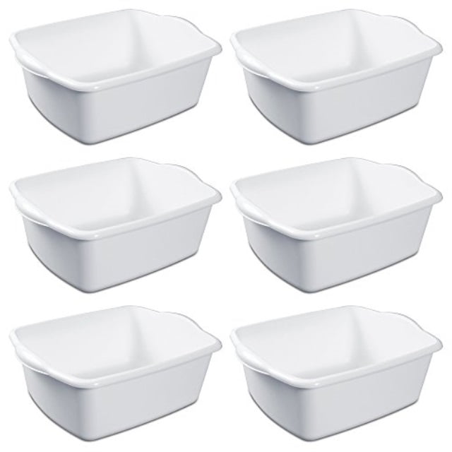sterilite white plastic rectangular dish pan 12 quart pack of six