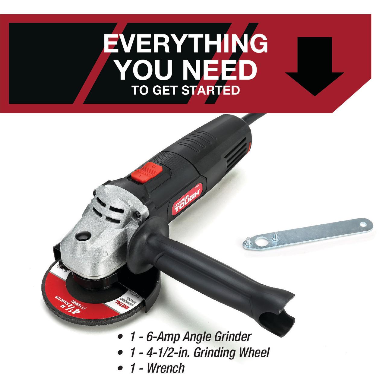 Hyper Tough 6 Amp Corded Angle Grinder with Handle, Adjustable Guard, 4-1/2 inch Grinding Wheel & Wrench - image 4 of 18