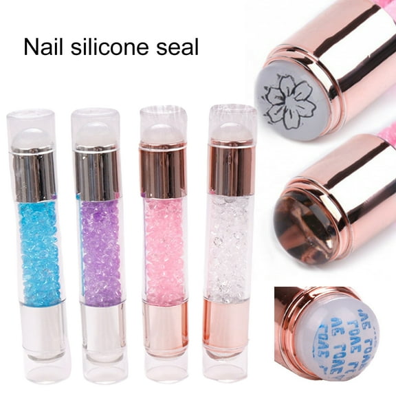 opvise Nail Seal Plate Soft Crystal-clear DIY Painting Silicone Double Head Transparent Manicure Stamp Pen for Nail Salon