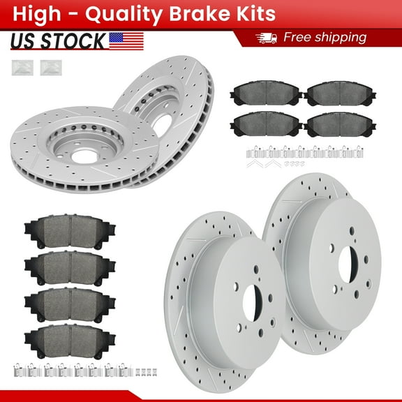 ACB ZONE Front Rear Brake Kits for Toyota Sienna Highlander Lexus RX350 RX450h, Drilled Slotted Disc Brake Rotors and Ceramic Brake Pads