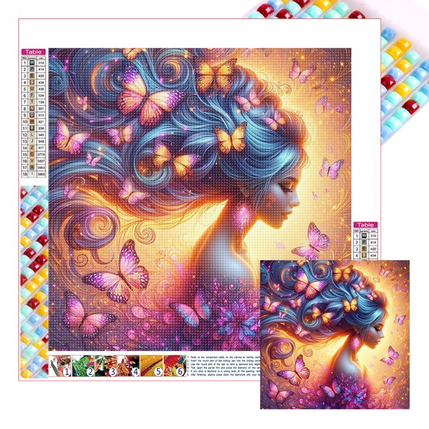 Con Cuentas Cuadradas 5D DIY Kit Mariposa Y Niña Del 35x35cm