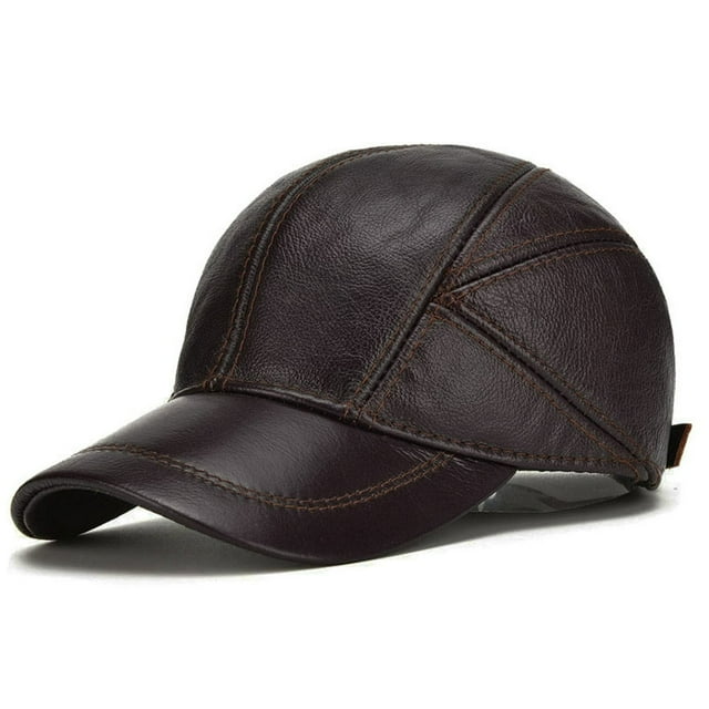 Casquette de Baseball Chaude d'Hiver pour Homme en Cuir Véritable Ajustable avec Cache-Oreilles Neuve
