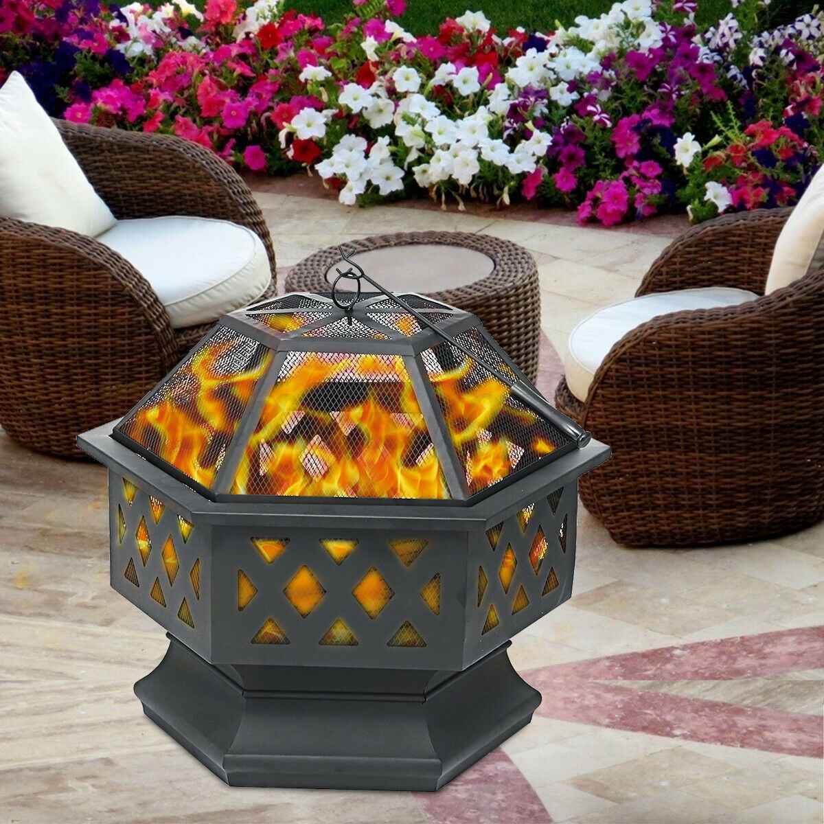 Round Shaped Patio Fire Pit Outdoor Home Garden Backyard Firepit Bowl Fireplace 