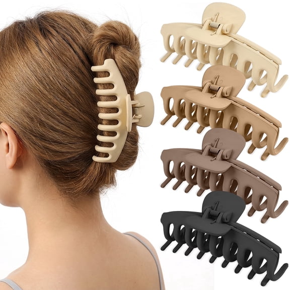 Mber Hair Clips 4" Large Claw Clips for Thick Hair Thin Hair Claw Clip Set 4 Pack Non-Slip Strong Hair Clips for Long Hair, Black Brown Tan Nude