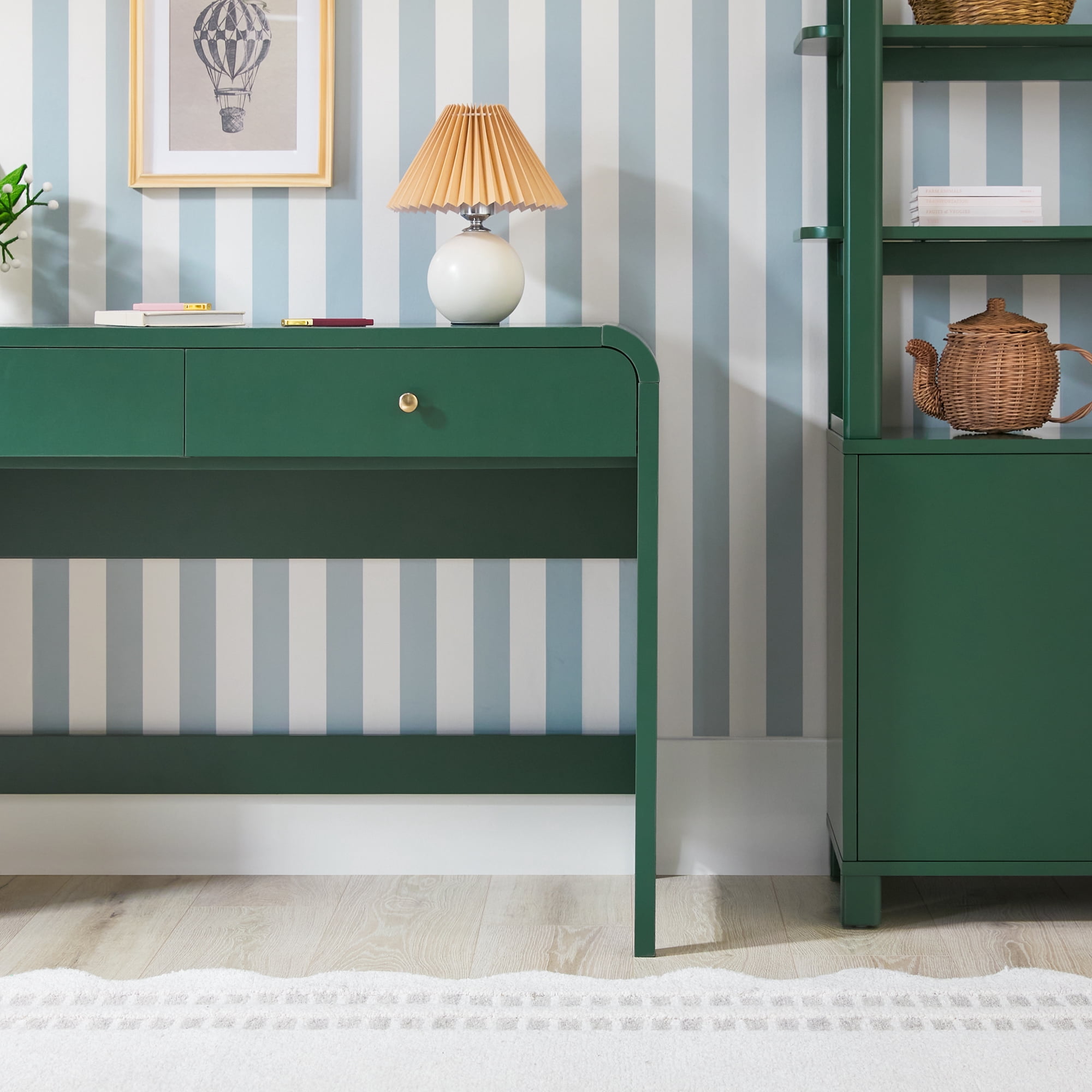 Walker Edison Modern Curve Design Writing Desk with Drawer, Green