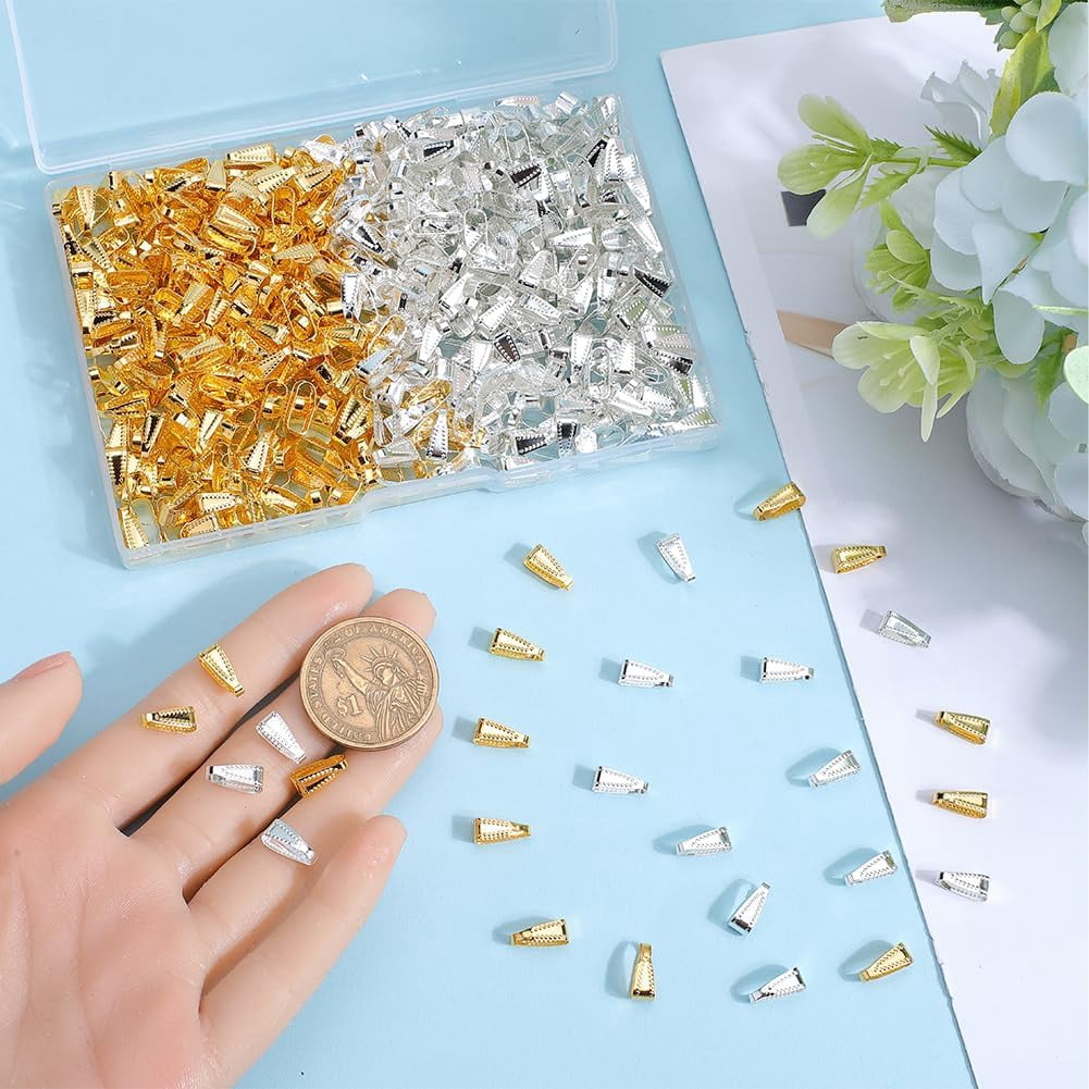 1 set 600pcs 2 colors Brass Snap on Bails Lead Free Golden & Silver 11x4mm 300pcs/color