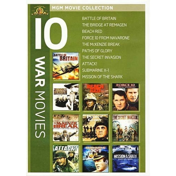 Pre-Owned MGM 10 War Movies (Battle of Britain / Bridge at Remagen / Beach Red / Force 10 From Navarone / McKenzie Break / Paths of Glory / Secret Invasion '64 / Submarine X-1 / Attack! / Mission of the Shark)