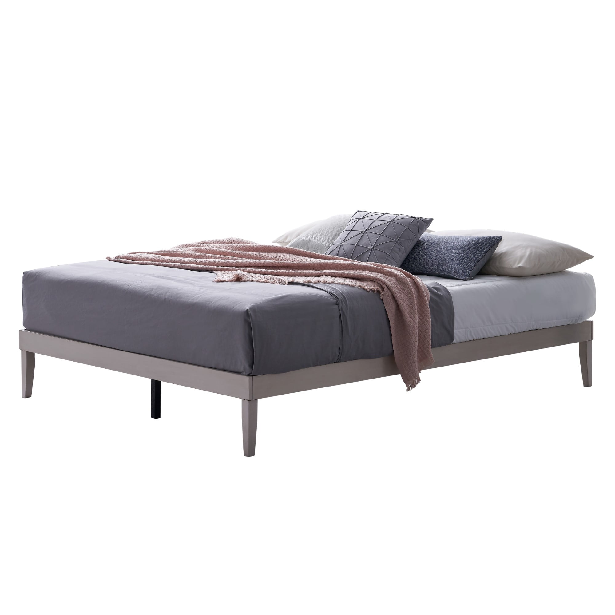 Home Design Zion Full Solid Wood Platform Bed Frame with Slatted Wood Kit and Center Support, Antique White, Easy Assembly
