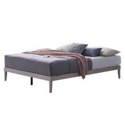 Home Design Zion Full Solid Wood Platform Bed Frame with Slatted Wood Kit and Center Support, Antique White, Easy Assembly