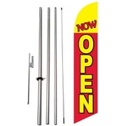 Now Open 15 foot Feather Banner Swooper Flutter Flag Kit Sign with Pole and Ground Stake, Red Yellow