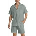 thumbnail image 2 of TAIAOJING Mens Short Sets 2 Piece Outfits Spring Solid Color Short Sleeve Turndown Collar Top Shorts Pant Suit Cotton Casual Set, 2 of 8