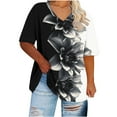 thumbnail image 4 of Womens Plus Size T-Shirts Casual Gradient Color Blouses Top V-Neck Fashion Retro Print Short Sleeve Shirt Summer Loose Breathable Oversized Pullover Tops Print 05 XXL, 4 of 5