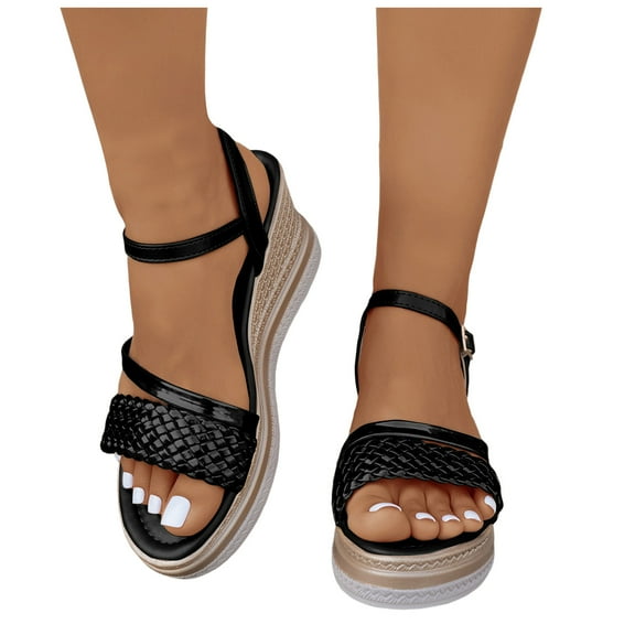 Womens Platform Dress Sandals for Ladies Fashion Braided Leather Open Toe Chunky Wedge High Heel Summer Shoes