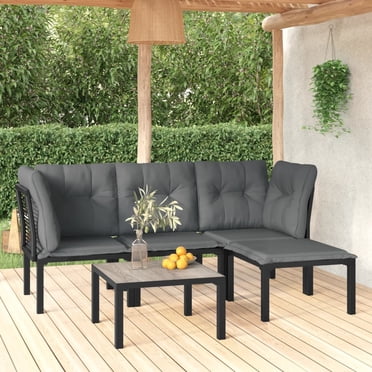 3-Piece Gray and Black Contemporary Rectangular Outdoor Furniture Patio ...
