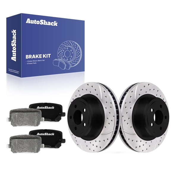 AutoShack Rear Vented Drilled & Slotted E-Coated Brake Rotors   Ceramic Pads 6-PC Brake Kit Replacement for 2014-2023 Dodge Charger ShadowGuard 13.78" (350 mm)