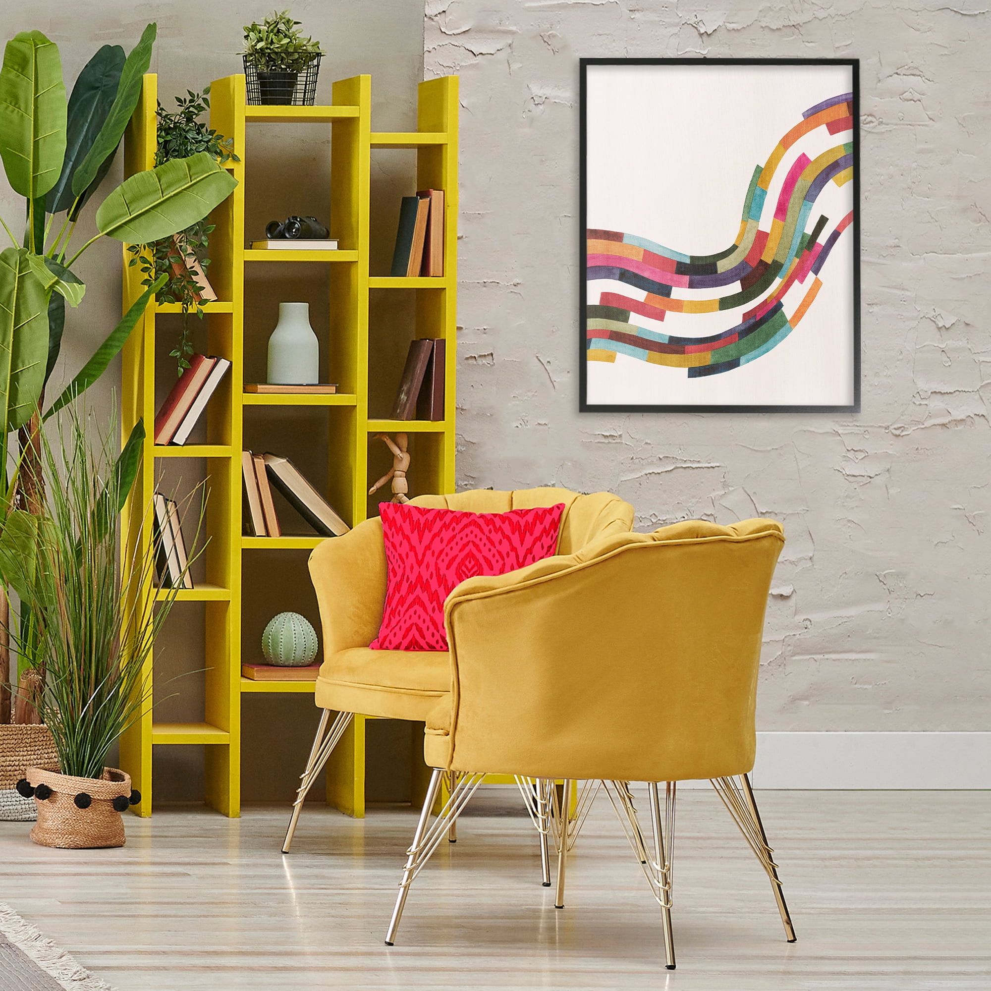 Stupell Industries Curved Geometric Wave Abstract Painting Black Framed Art Print Wall Art, 24 x 30