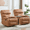 Khaki (2-Tier Backrest), variant on 2-Pack Beige Genuine Leather Recliner Chairs, Compact Swivel Rocking Recliners for Living Room, Bedroom, Apartment & Small Spaces
