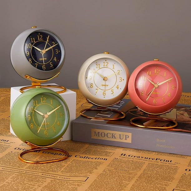 Aspen Analog Alarm Clock With Snooze & Sensor Light - Silent, No Ticking, Battery Powered - Gold