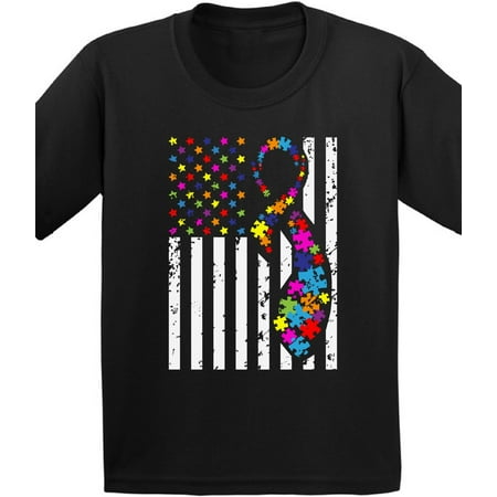 Awkward Styles Autism Ribbon Flag Toddler Shirt Awareness For Kids American Tshirt Color
