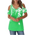 thumbnail image 1 of Tops de Algodón para las Mujeres Impresión de Manga Corta Cuello en V Fuera Del Hombro Blusa de Moda, Imitación de Algodón para el Hogar Diario, 1 of 7
