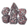 thumbnail image 4 of Juego de dados poliédricos de Metal con patrón de manchas de sangre y Calavera, accesorios de juego de mesa para fiesta de Halloween, plata antigua, 7 Uds., 4 of 9