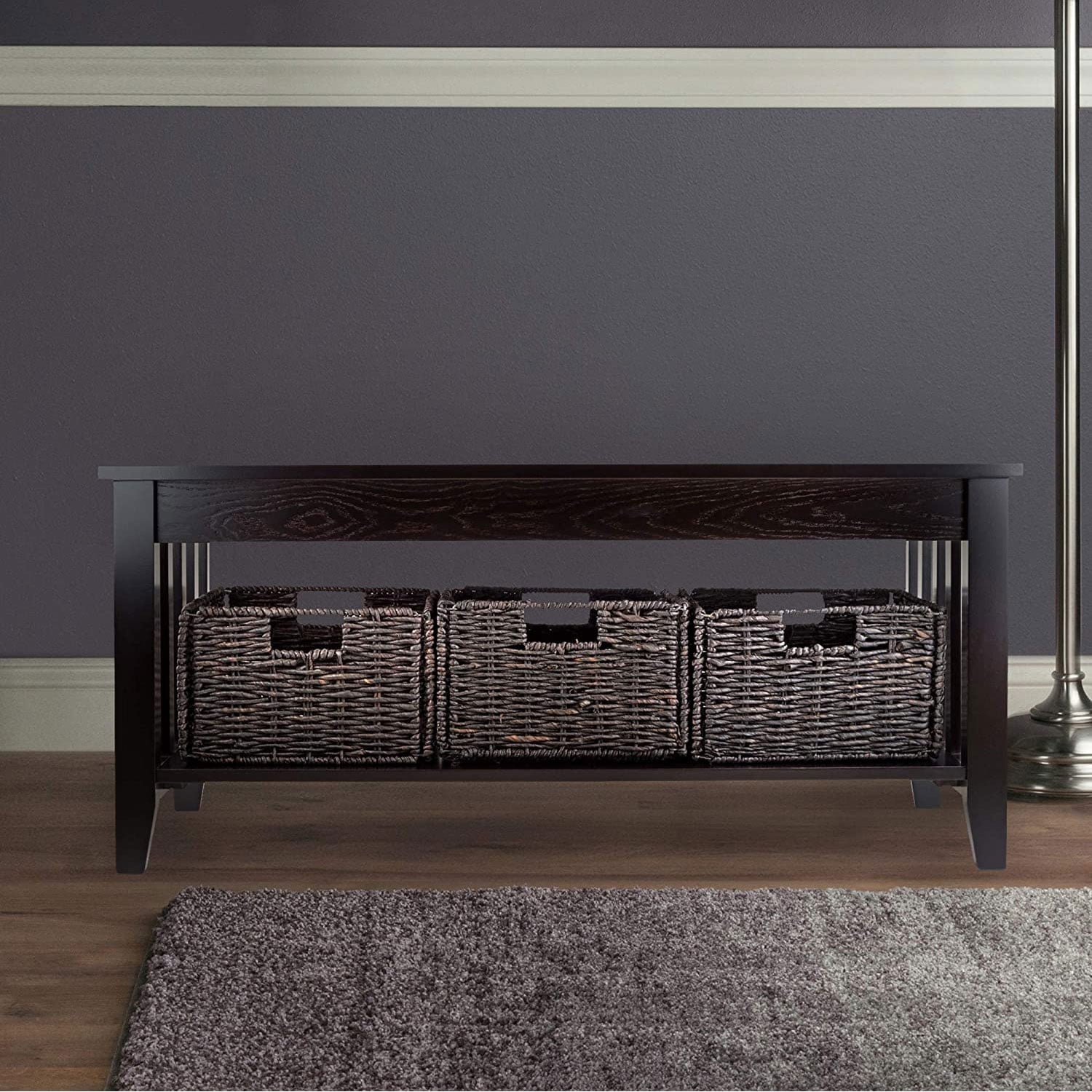 Winsome Wood Morris Coffee Table with 3 Storage Baskets, Espresso Finish