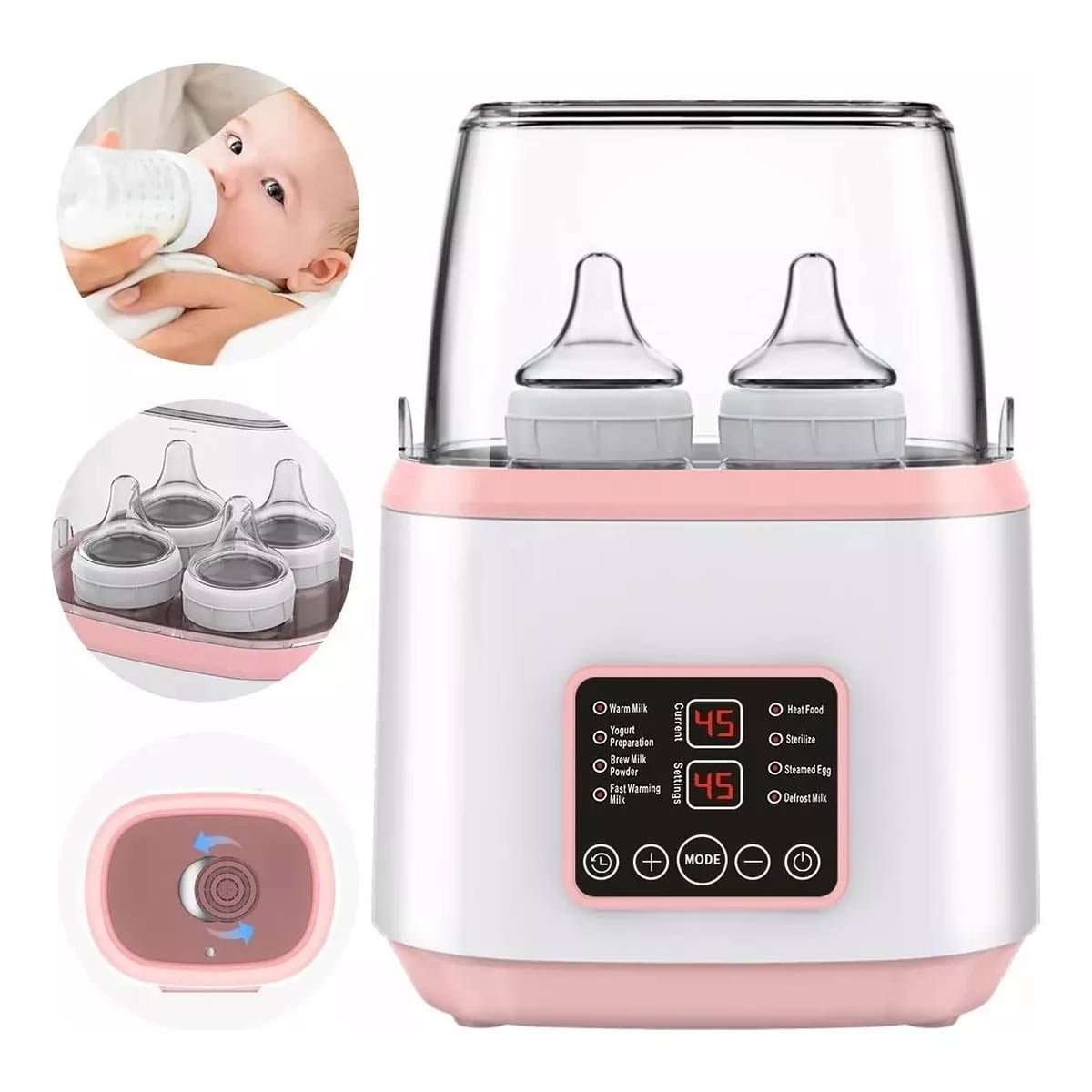 IFCOW Baby Bottle Warmer, Fits 4 Bottles, 8-in-1 Fast Milk Warmer with Timer Breastmilk or Formula, Accurate Temperature Control, with Defrost, Sterili-zing, Keep, Heat Baby Food Jars Function,Pink