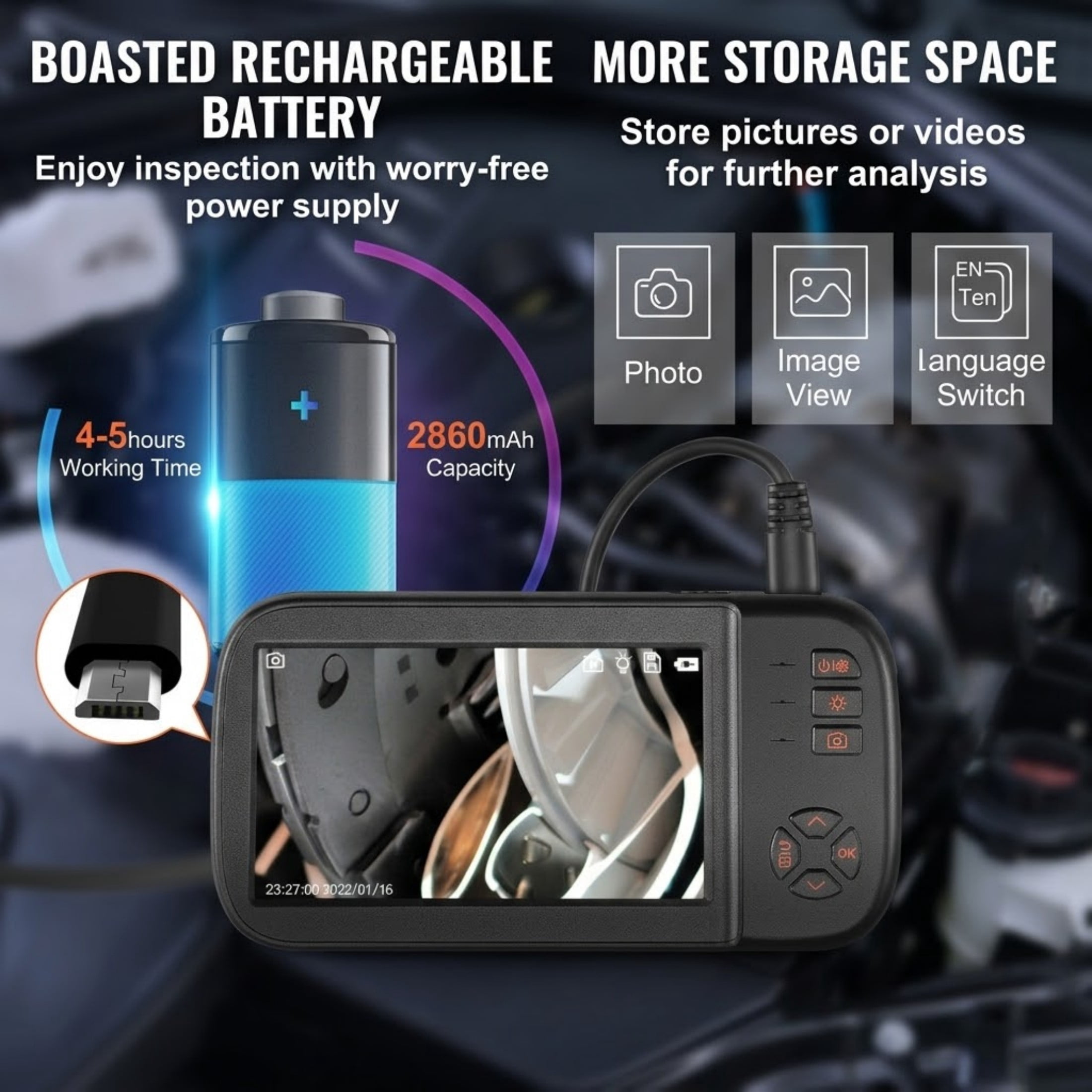 Borescope Camera, Triple Lens Endoscope Camera with Light, 4.5" Screen 1080P Inspection Camera with 10 LED Light, IP67 Waterproof Drain Snake Camera for Auto, Plumbing (16.5FT Cable, 32GB Card)