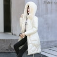 thumbnail image 4 of IROINNID Women's Parka Coat Long Sleeve Solid Color Hoodie Outwear, Casual Glossy Long Cotton-Padded Coat, 4 of 5