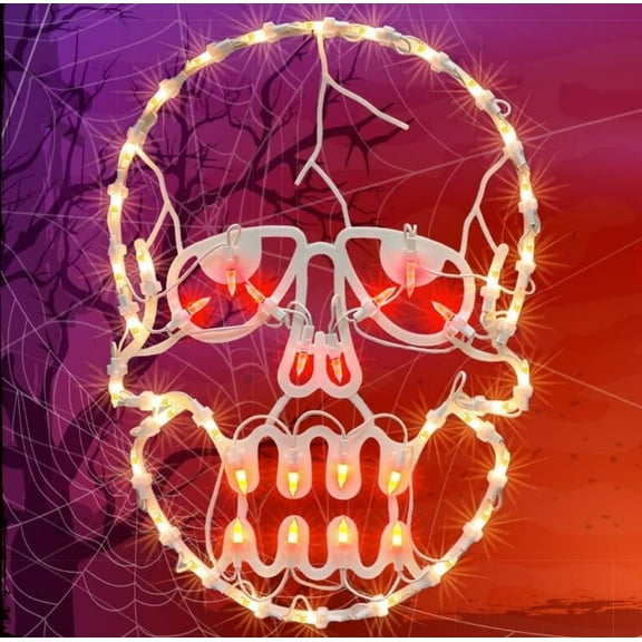 13.3" Halloween Decorations Window Silhouette Holiday Displays, Light Up Halloween Window Lights, Lighted Skull for Party Home Tabletop Halloween Ornamet (Halloween Skull)