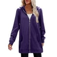 thumbnail image 4 of Fartey Womens Long Fleece Zip Up Jacket Oversized Long Sleeve Hooded Coat with Pockets Fashion Winter Solid Color Coats, 4 of 9