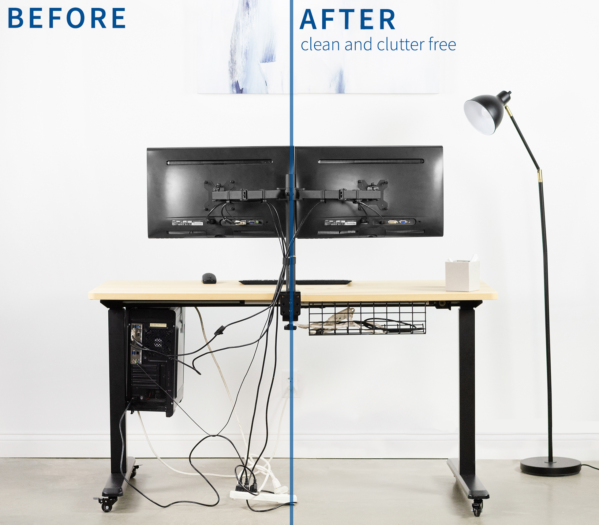 Carryup Under Desk Cable Management Tray, for Home Offices, Standing Desks  & Tables. Eliminate Dusty Cable Management Box metal, Dark Grey 