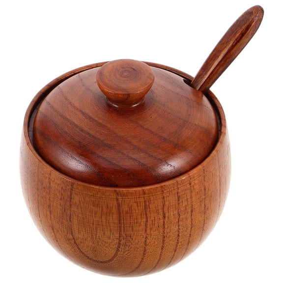 EXHUMKY 1Set Wood Salt Box with Lid and Spoon for Kitchen Spice Storage Container