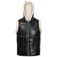thumbnail image 4 of XMMSWDLA Deals Clearance Mens Plus Top Winter Solid Color Vest Leather Clothin One Coat Retro Warm Hooded Jacket, 4 of 7