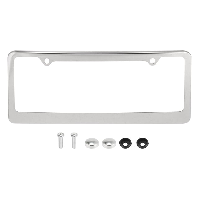 Cubierta de marco de matrícula de acero inoxidable, 2 orificios para soporte de matrícula trasero delantero de coche con tornillos, tapas, montaje de placa de tono plateado