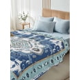 thumbnail image 4 of Blue Boho King Size Flat Sheet, Wrinkleproof & Fadeproof Cooling Flat Bed Sheet Only, Farmhouse Bohemian Medallion Oriental Flower Breathable Soft Bedding Top Sheets 105 x 98 Inches, 4 of 8