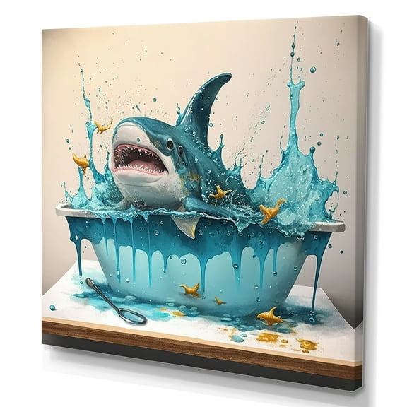 Designart Funny Shark In A Tub III Canvas Wall Art