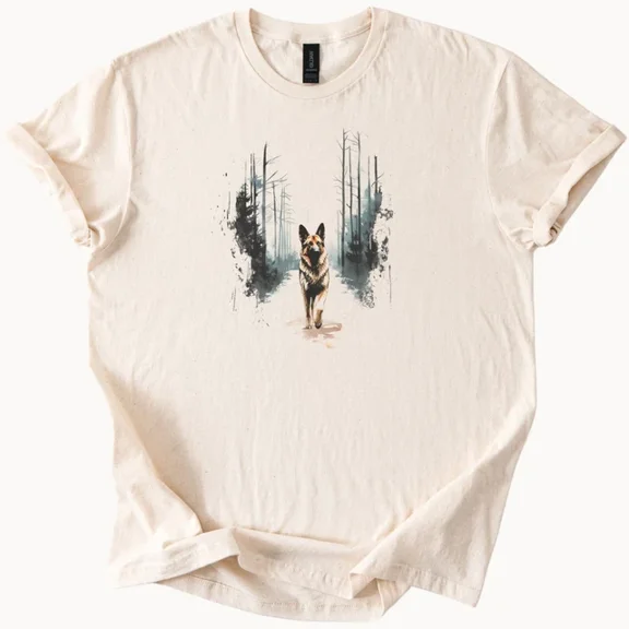 German Shepherd Forest Tee Dog Graphic Nature Shirt Unisex S-5XL Hot Trending Shirt, Vintage Birthday Gift