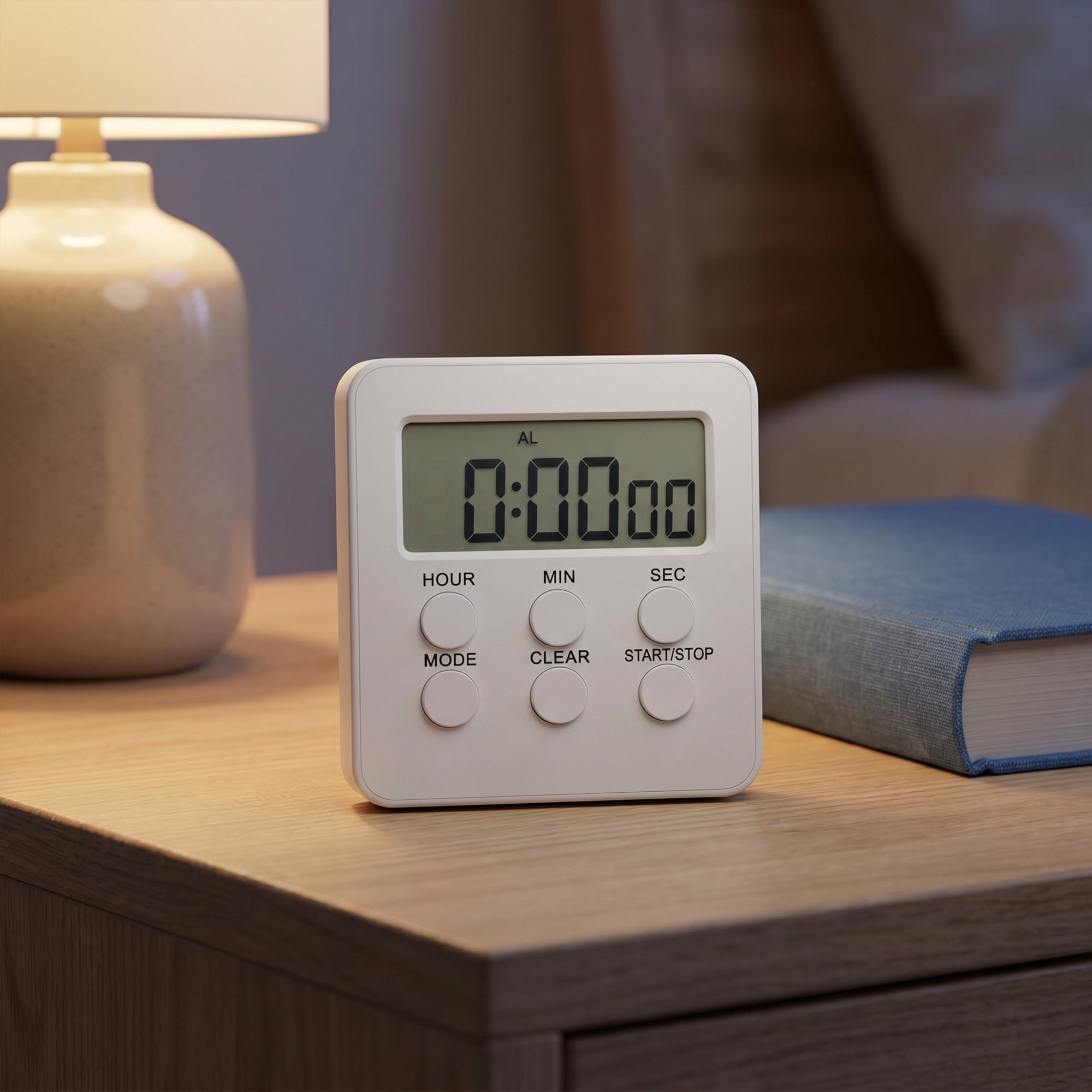 Unique Bargains Loud Alarm Clock Magnetic Backing Stand Cooking Timer White