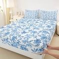 thumbnail image 3 of Manfei Girls Female Chic Floral Leaves Full Size Sheets 4-Piece,Botanical Plants Breathable Bed Sheets,Blue White Lightweight Sheet Sets,Lightweight Room Decor, 3 of 7