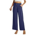 thumbnail image 2 of Wiyuqeen Women Flowy Pants Comfy Cotton Linen Wide Leg Palazzo Pants Loose Fit Long Lounge Slacks Button Up High Waist Trousers Pockets, 2 of 8