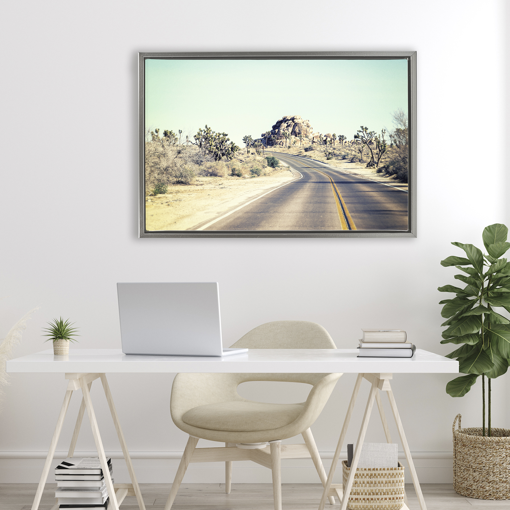 Road Trip Joshua Tree Park Gray Framed Floater Canvas Wall Art, design by Joseph S Giacalone