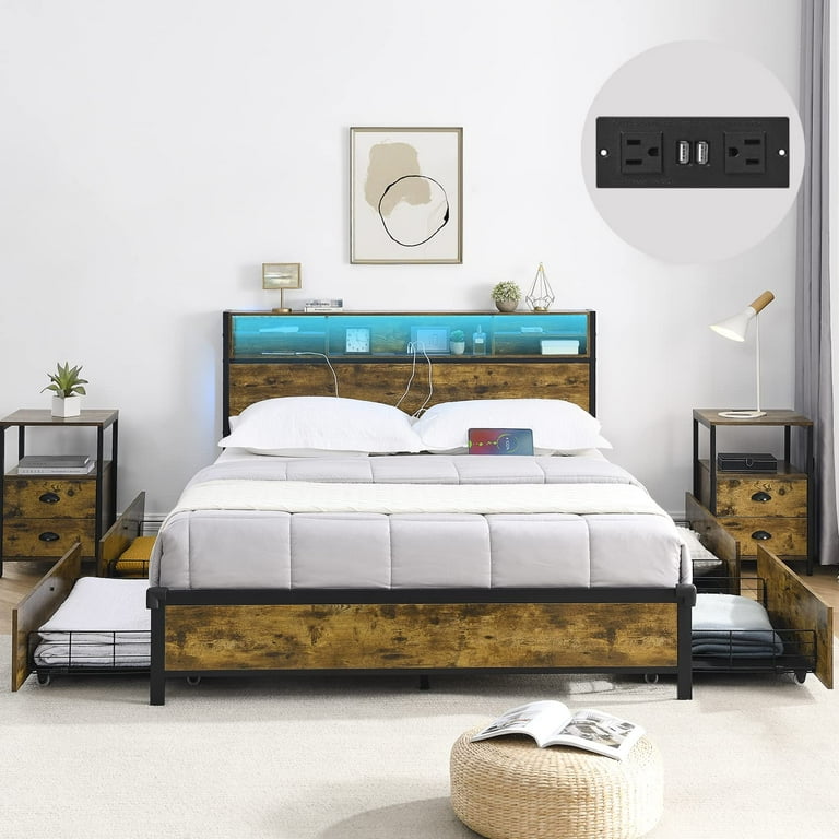 Alohappy Full Size LED Bed Frame with Bookshelf, 4 Storage Alohappy Full Size LED Bed Frame with Bookshelf, 4 Storage
