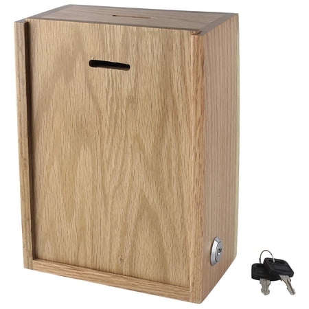 Nice Finished Natural looking Wood Donation collection Box Suggestion Ballot Box With slot to enter tickets raffles office comment box with lock and 2 keys (Natural Wood)