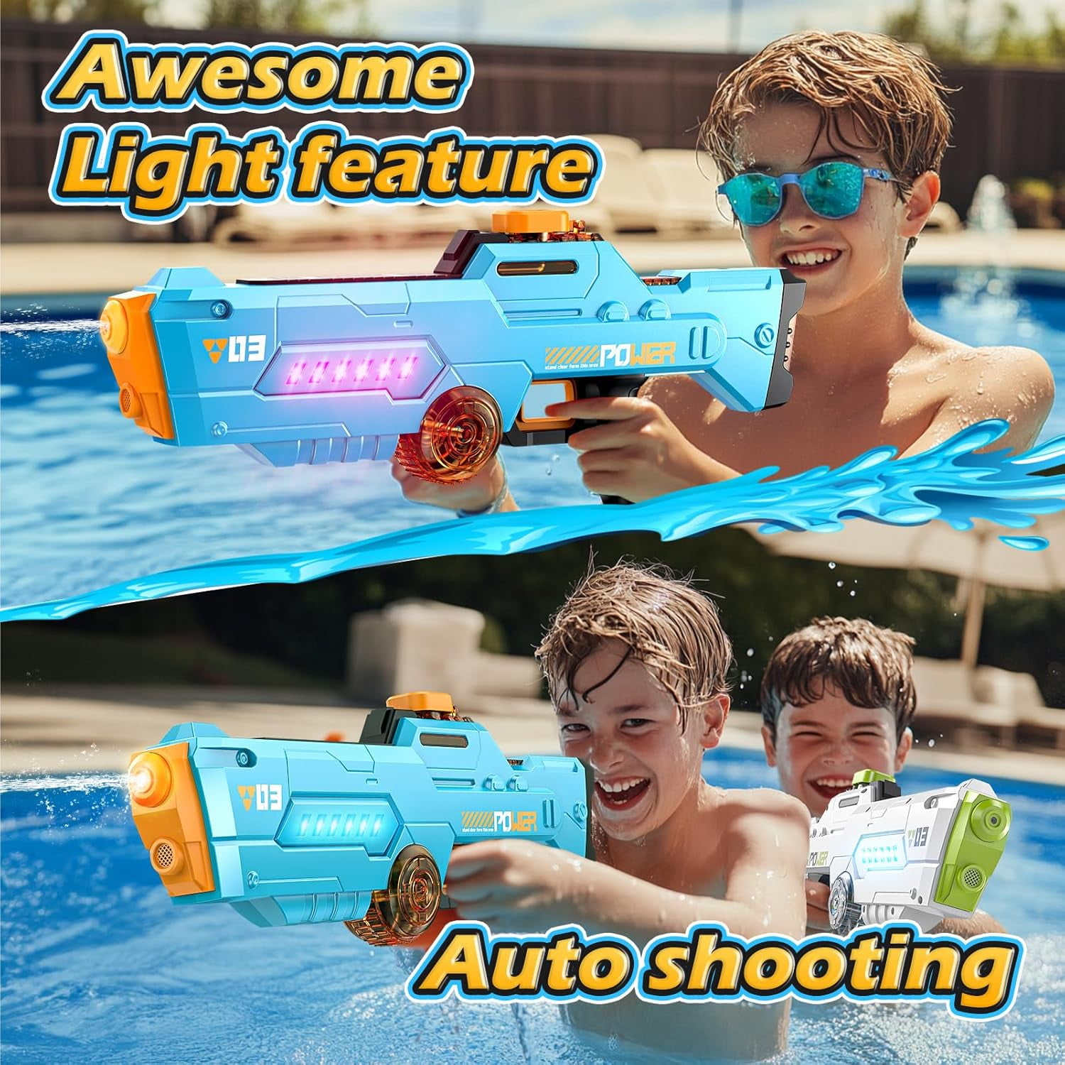 WonderStone Electric Water Blaster for Adults, Automatic Waterproof Squirt blaster, Long Range (26-32ft), Perfect for Kids Ages 8-12, Ideal for Outdoor Pool & Beach Games，Blue