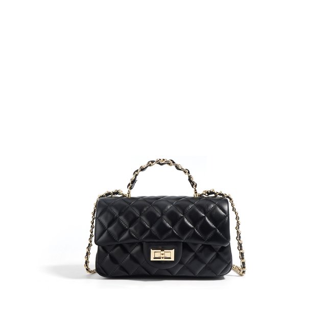 Bolso de mano de piel de oveja 2025 de piel auténtica, bolso bandolera para mujer, bolso con cadena de diamantes, bolso estilo Boston