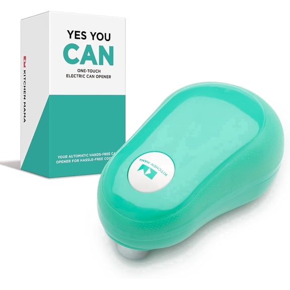 Kitchen Mama One Touch Electric Can Opener: Auto-Stop, Ergonomic, Battery Operated (Teal)
