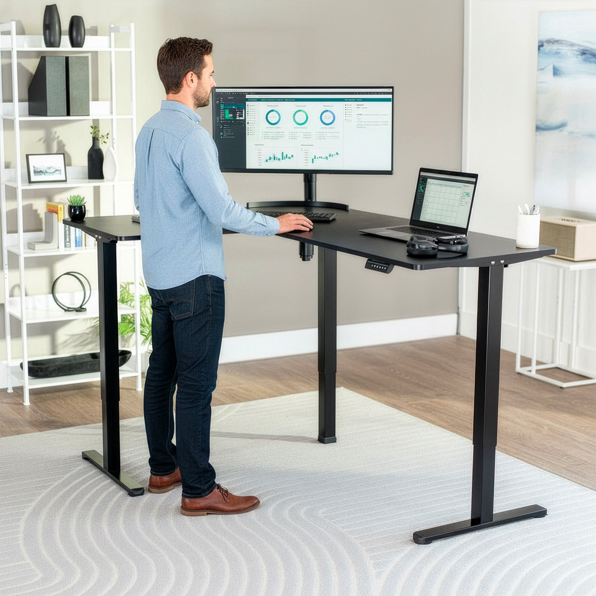 VIVO Black Electric 63" x 47" Corner Standing Desk
